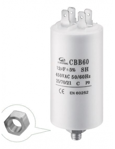 Condensador permanente 12uF 450Vac con terminales CBB60 adajusa