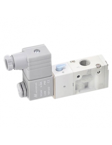 1/2" 3-way monostable 3-way pneumatic solenoid valve normally closed (NC), 230Vca Mindman - ADAJUSA