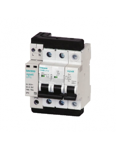 Transient and permanent surge protector + IGA 2x63A 10kA biphasic Vigivolt toscano Adajusa