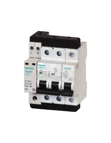 Transient and permanent surge protector + IGA 2x16A 10kA biphasic Vigivolt toscano Adajusa