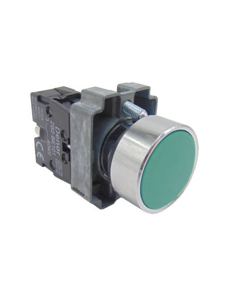 Green metal pushbutton open contact (NO) complete