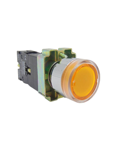 Luminous yellow metal pushbutton open contact (NA) complete