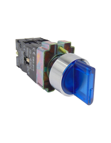 Blue luminous selector 3 full metal positions 2 contacts 1NA+1NC