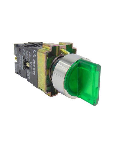 Selector luminoso verde 2 posiciones metálico completo 1 contacto abierto NA
