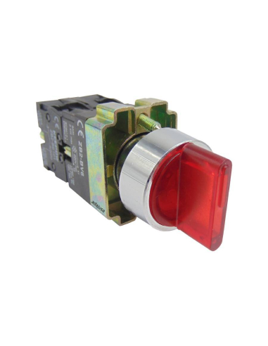 Selector luminoso rojo 2 posiciones metálico completo 1 contacto abierto NA