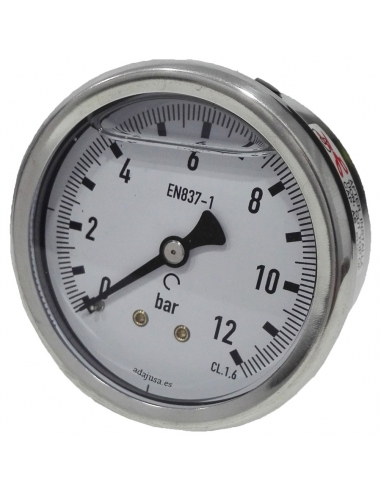 Pressure gauge with glycerin 0 - 1000 bar 63mm stainless steel case rear inlet - Metal Work