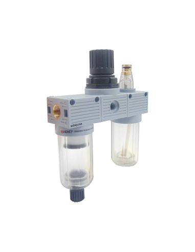 Pneumatic filtering group 1/4 regulation 0-8 bar semi automatic drain FRL Mini series - Aignep