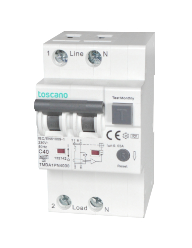 Differential MCB circuit breaker 1P+N 40A 30mA Class A-SI - Toscano
