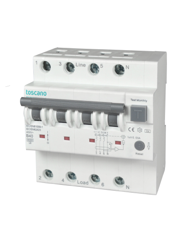 Differential MCB circuit breaker 3P+N 63A 30mA Class A-SI - Toscano