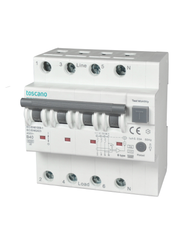 Differential MCB circuit breaker 3P+N 63A 30mA Class B-SI - Toscano