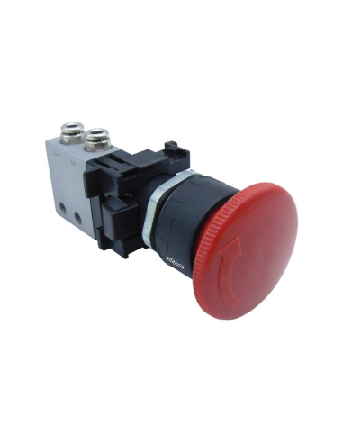 Emergency stop button with locking and valve: 3/2 NC side fittings Ø 4 mm- Aignep