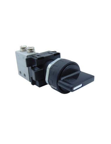 Black selector switch with 3 short cam positions and strut valve: 3/2 NC side fittings Ø 4 mm - 3/2 NC side fittings Ø 4 mm- Aig