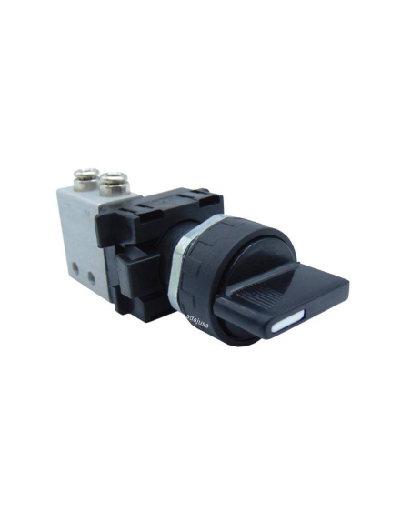 Black 3-position short cam selector switch with spring return and strut valve: 3/2 NC side fittings Ø 4 mm - Aignep -