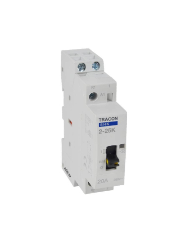 Modularer Schütz 25A 2Pole offen 230Vac mit manueller Steuerung - Tracon