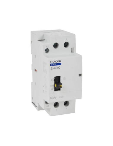 Modular contactor 40A 2Poles open 230Vac with manual control - Tracon