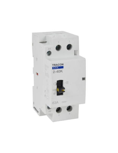 Modular contactor 25A 4Poles open 230Vac with manual control - Tracon