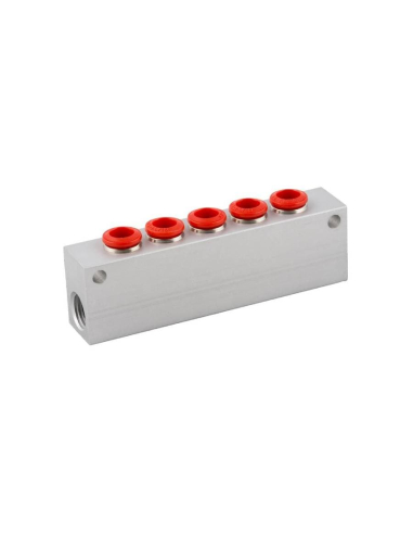 Simple distributor 2 inputs 1/4 - 5 outputs 6mm in aluminum Series 50000 - Aignep