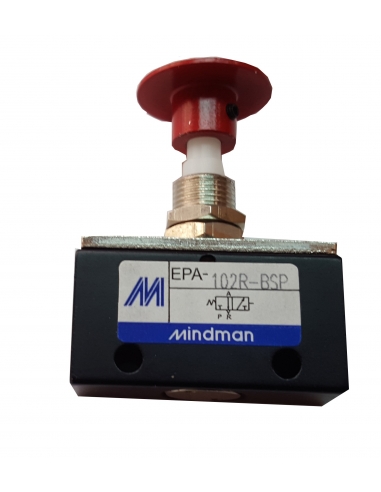 Red pneumatic pushbutton 1/8-3/2 NC - Mindman - ADAJUSA