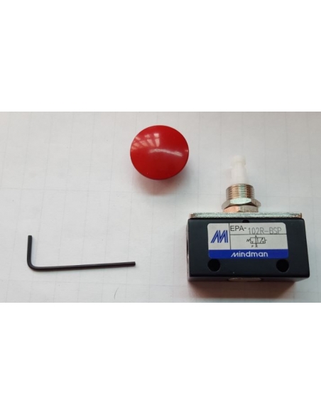 Red pneumatic pushbutton 1/8-3/2 NC - Mindman - ADAJUSA