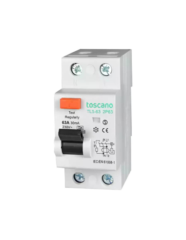 2-poliger Differentialschalter 63A 300mA Klasse A-SI - Toscano