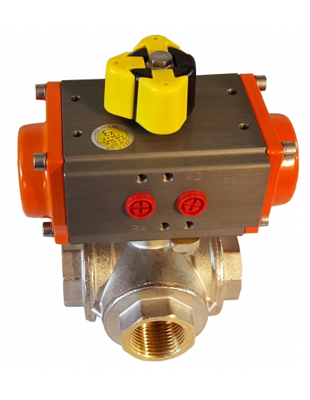 1/4 3/2-way "L" valve with pneumatic rotary actuator