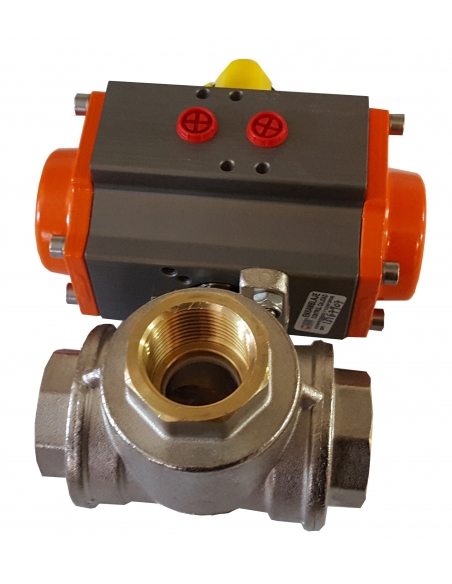 1/4 3/2-way "L" valve with pneumatic rotary actuator