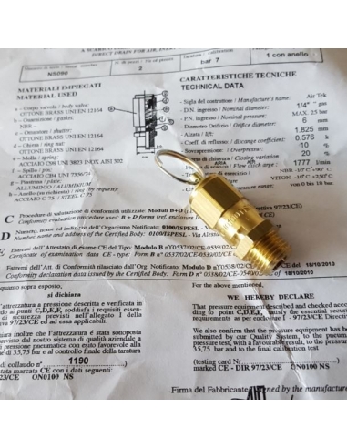 Safety valve (overpressure) 1/4" 6 Bar
