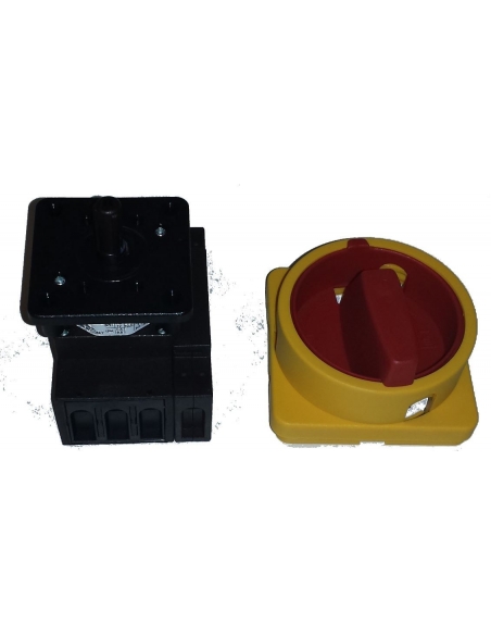 Switch 4 poles 25A Size 67 yellow-red knob